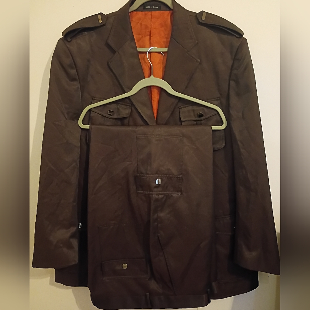 Cigar Couture Elegant Men's Chocolate Brown Suit Cargo Pants Blazer 2XL Pants 40